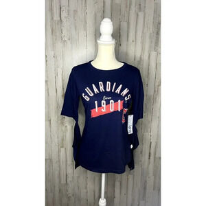 NWT‎ Touch Stadium Women's Medium Cleveland Guardians Navy Elbow Slit T-Shirt